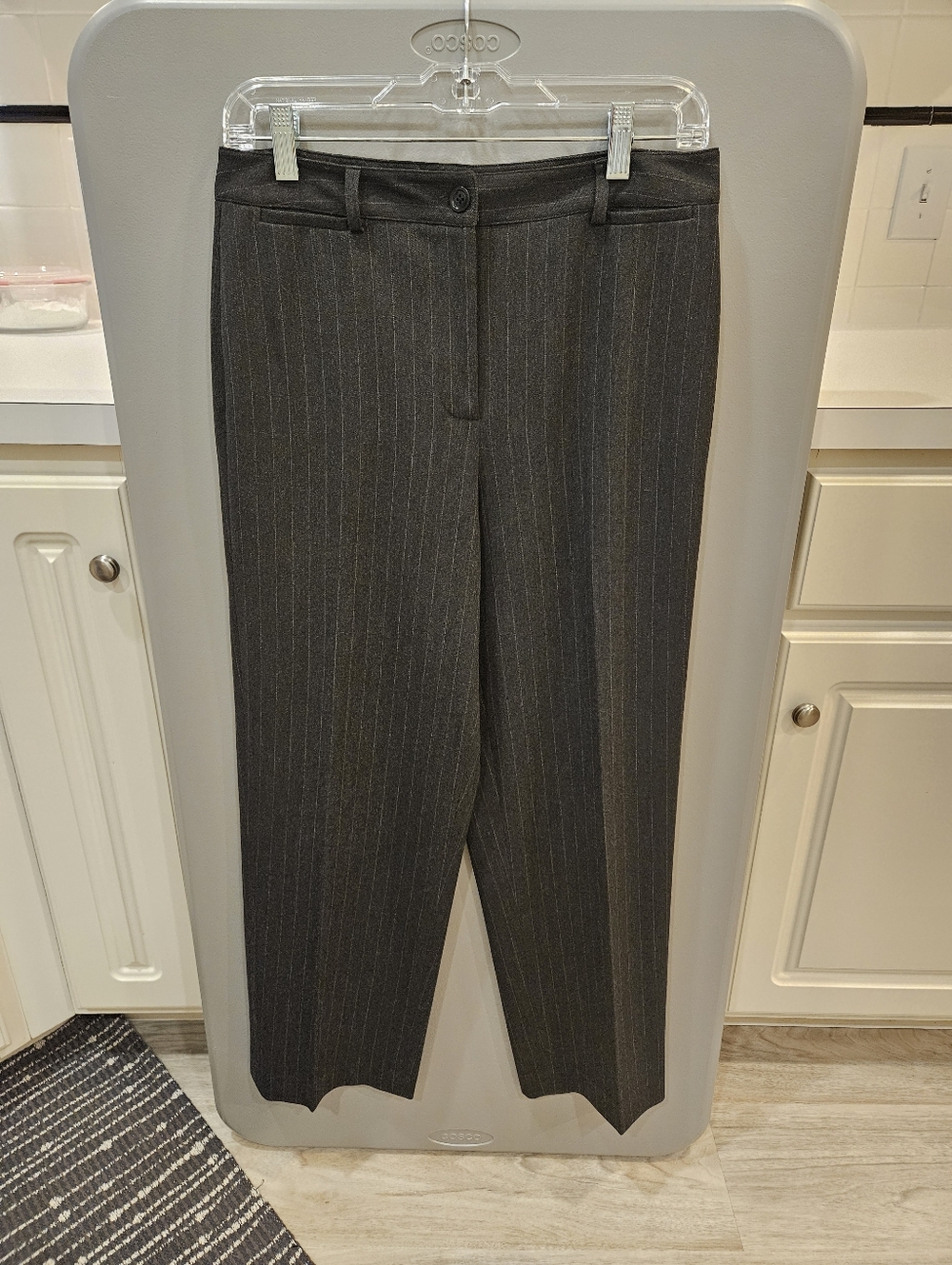 Ladies Charcoal Pinstripe Dress Pants - Classic Work Trousers